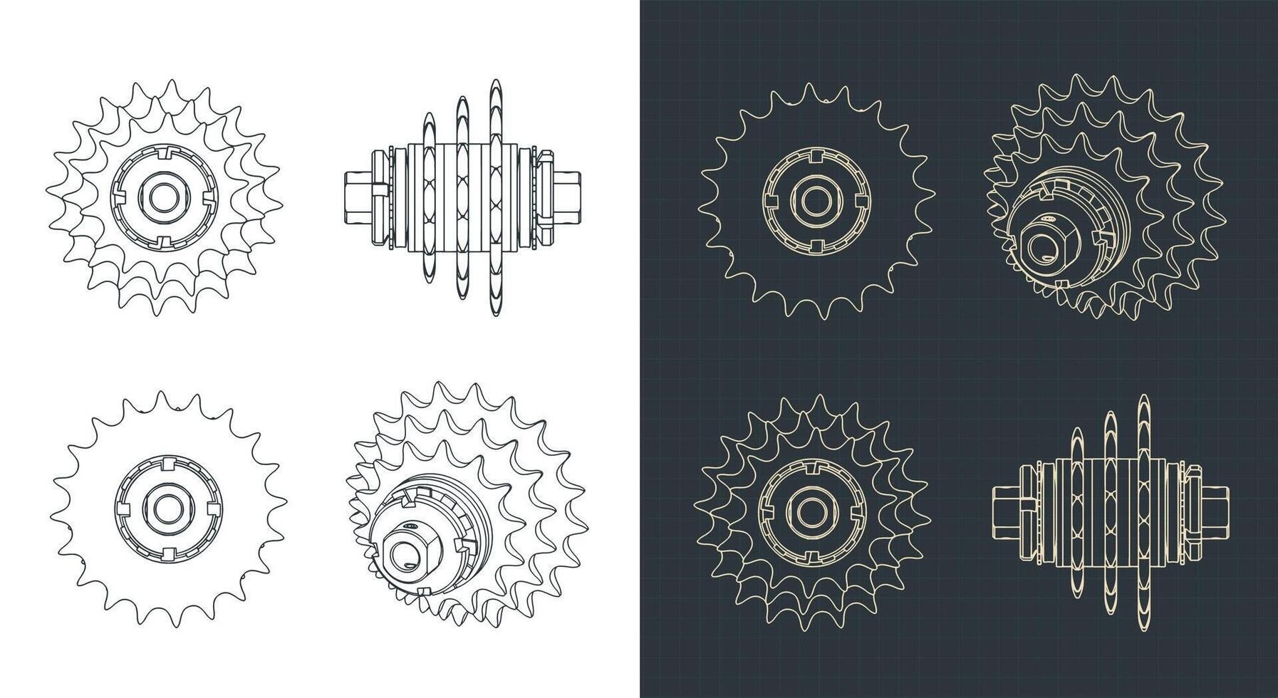 Chain sprocket transmission blueprints vector