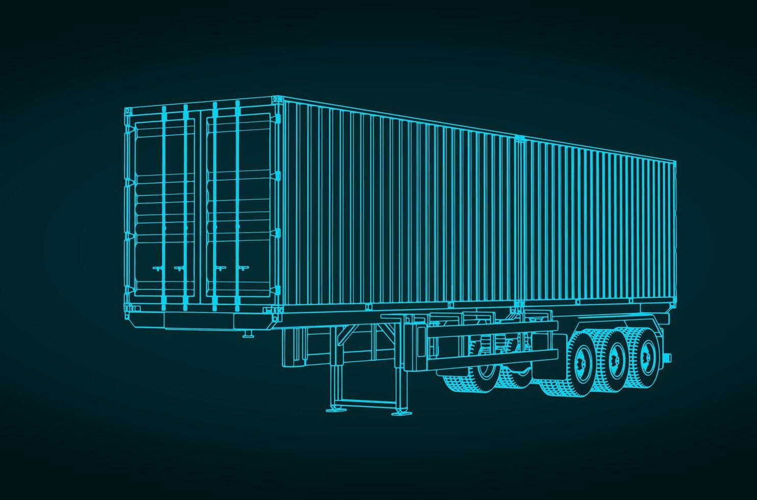Container trailer blueprint vector