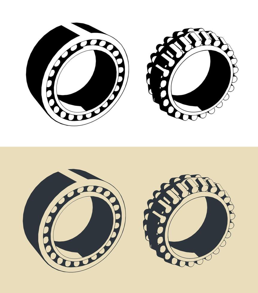 Double row cylindrical roller bearing illustrations vector