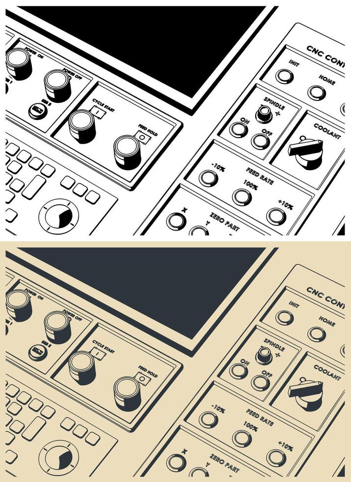CNC control panel close-up vector