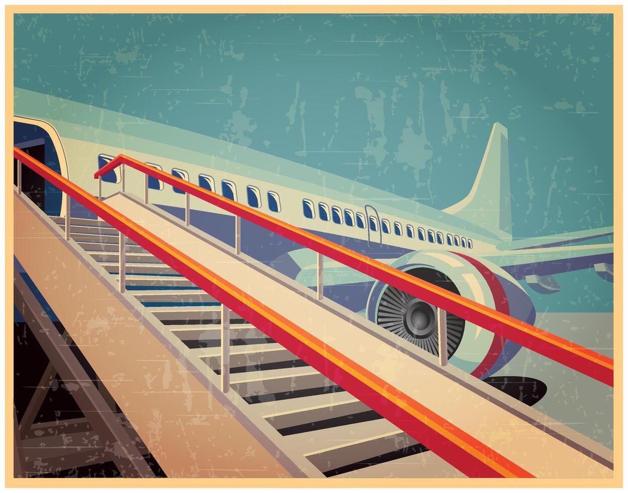 Vintage poster with plane waiting for passengers vector