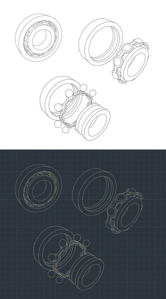 Disassembled bearings drawings vector