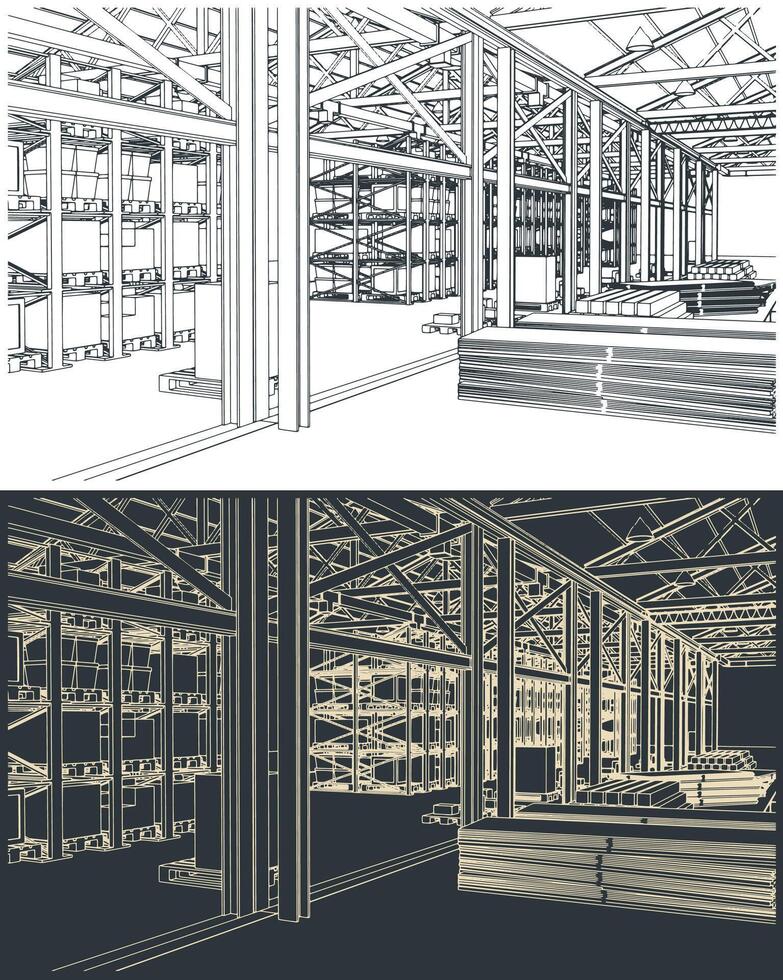 Large warehouse interior vector