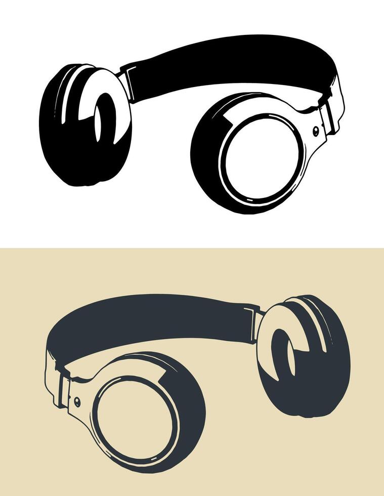 Wireless headphones sketches vector