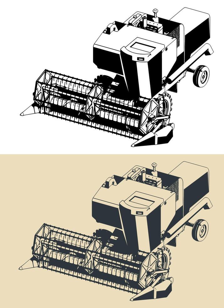 Harvester isometric illustrations vector