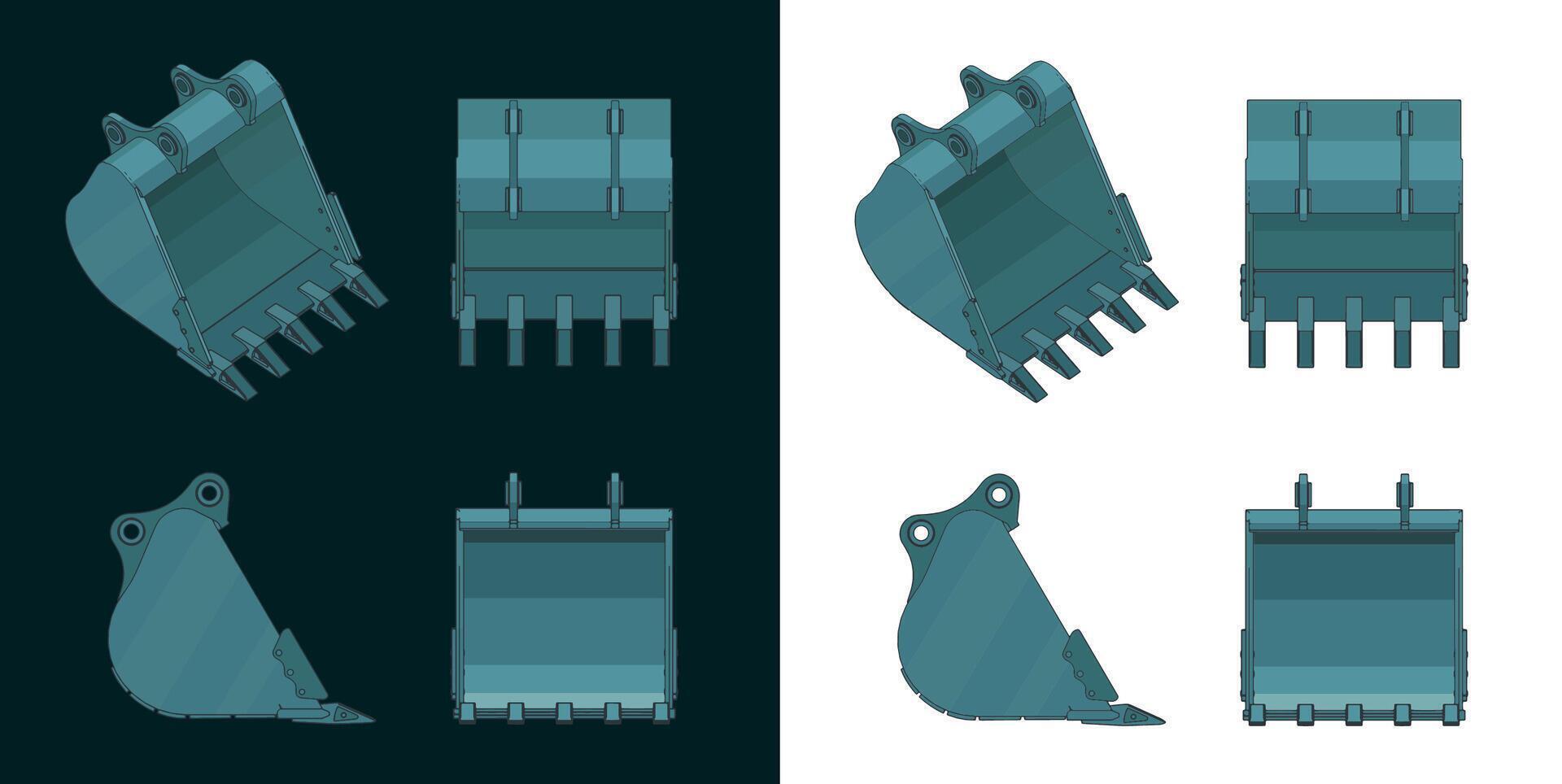 Excavator bucket color drawings vector