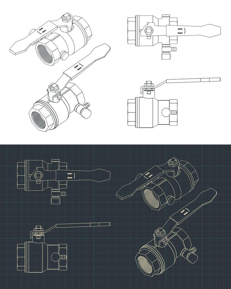 Ball valve blueprints vector