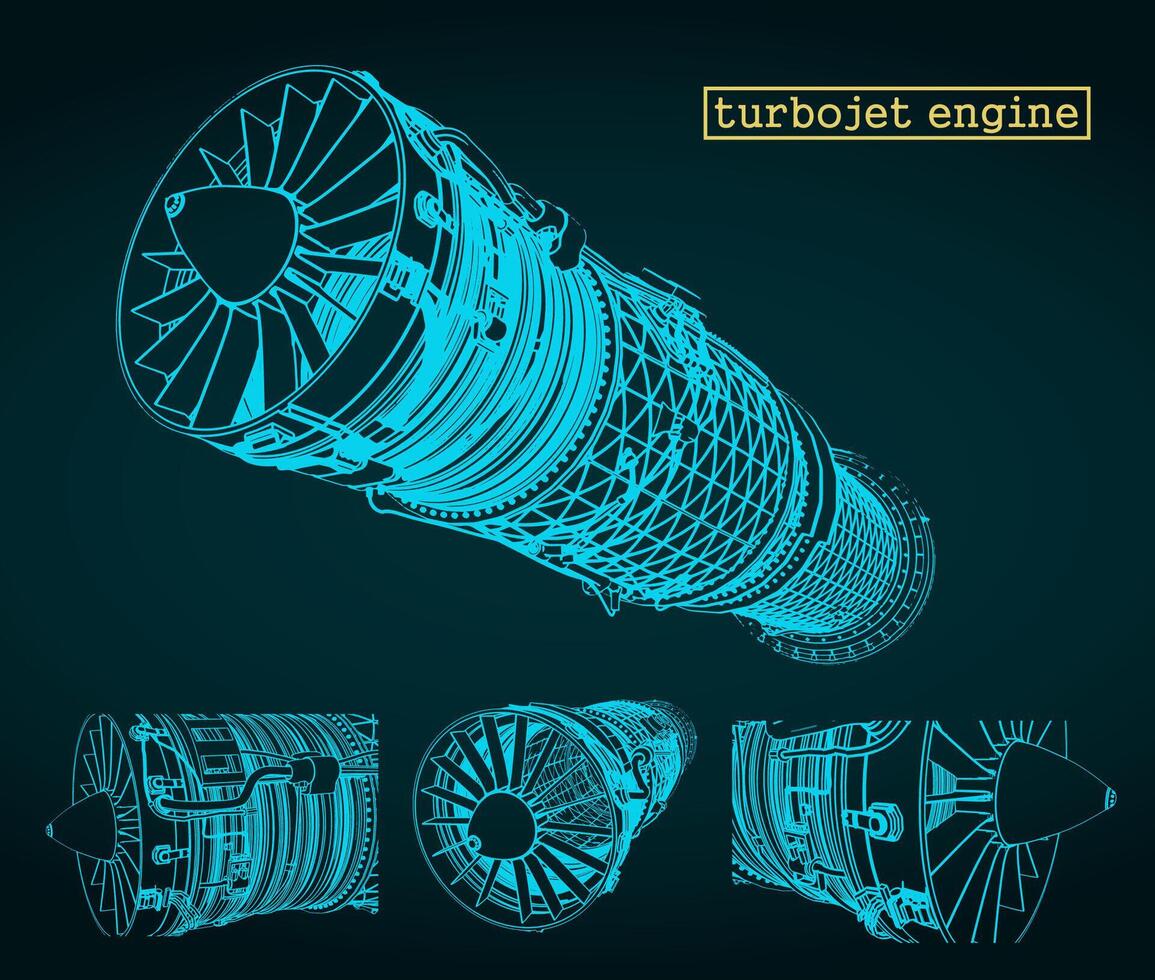 Turbojet engine blueprints vector