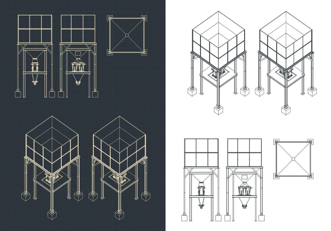 Storage and buffer Silo blueprints set vector