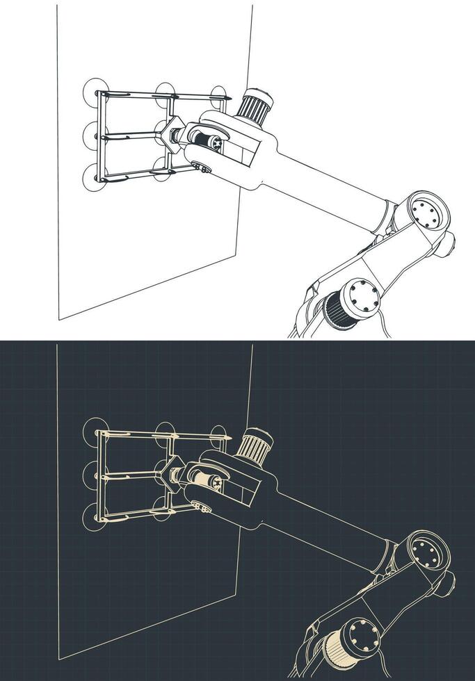 Robotic arm with vacuum gripper drawings vector