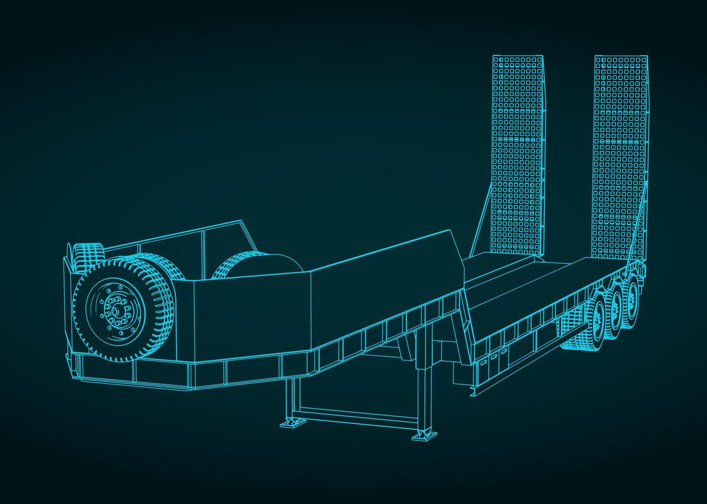 3 axle lowbed trailer blueprint vector