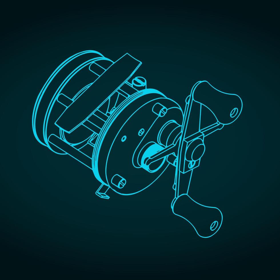 Fishing reel isometric drawing vector