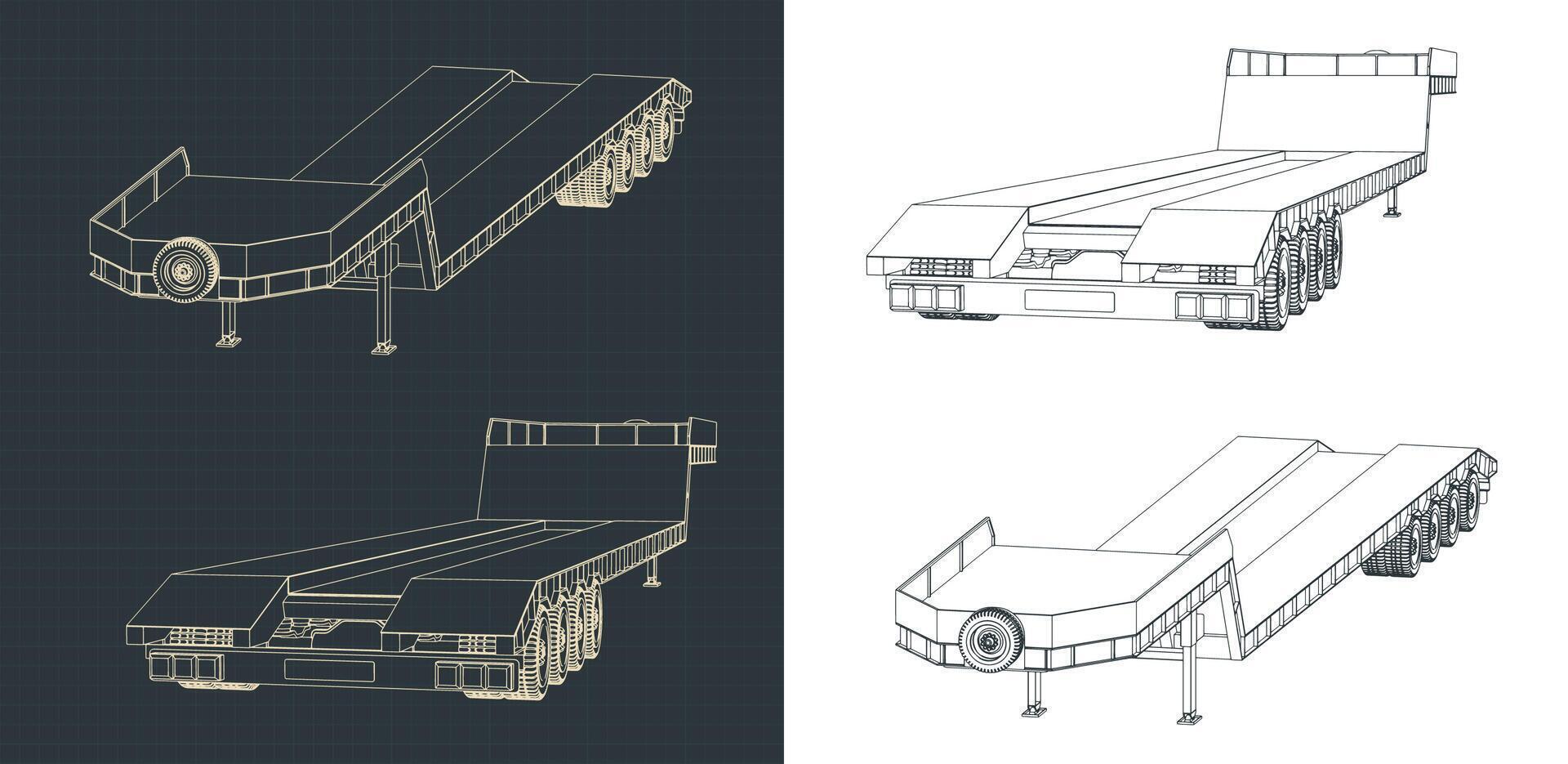 4 axle lowbed trailer vector