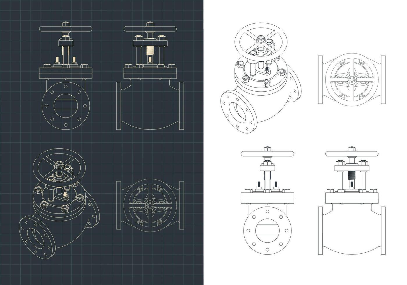 Stop valve drawings vector