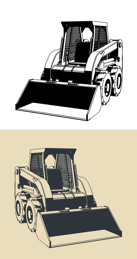 Skid-steer loader illustrations vector