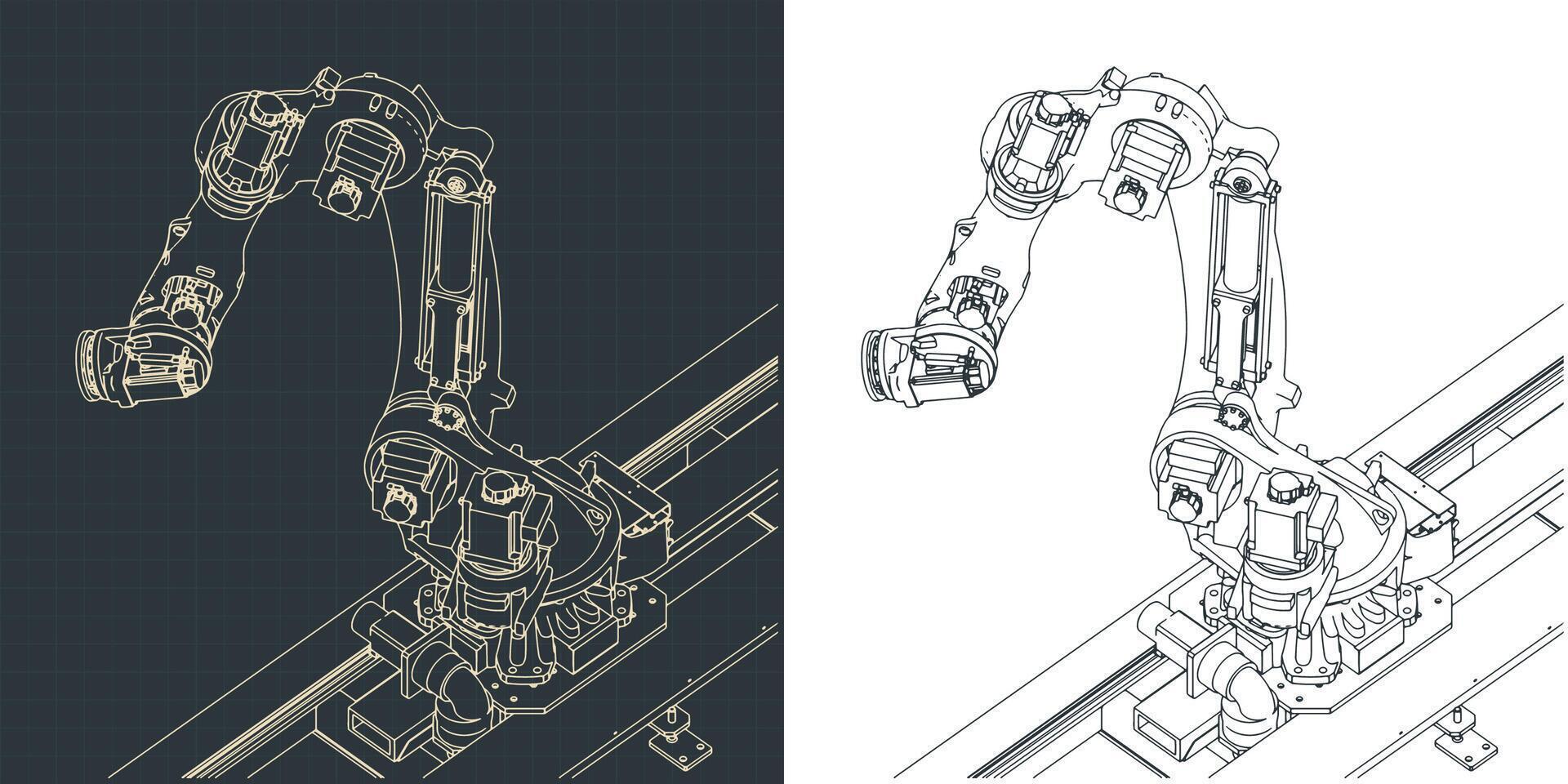 Robotic arm for automated production lines blueprints vector