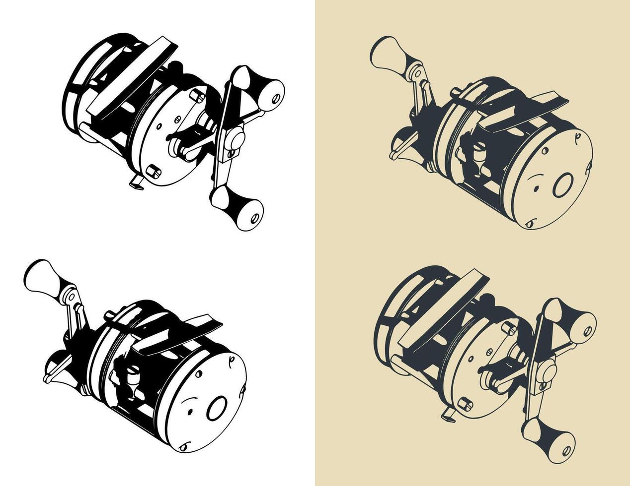 Fishing reel drawings vector