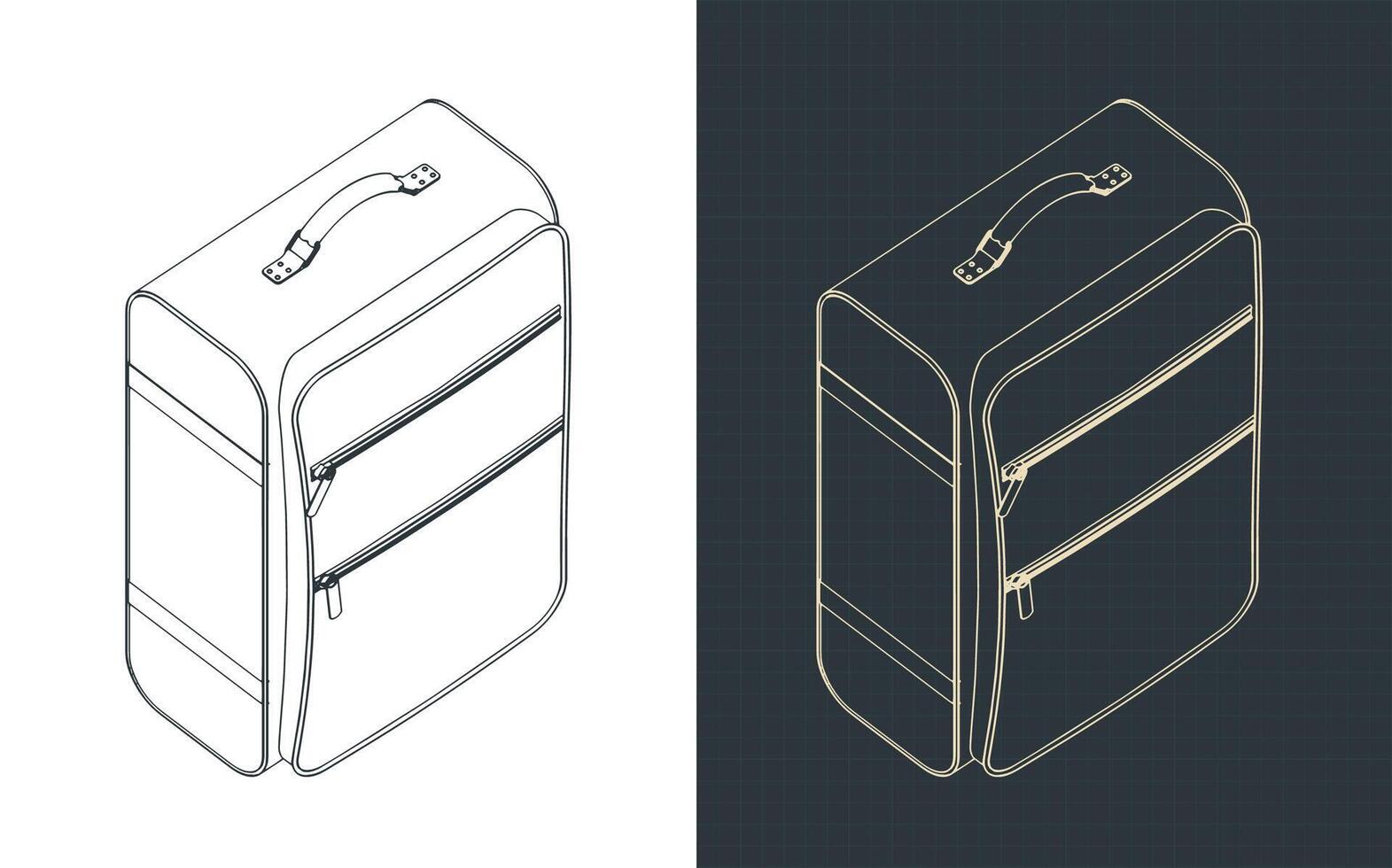 Travel suitcase isometric blueprints vector