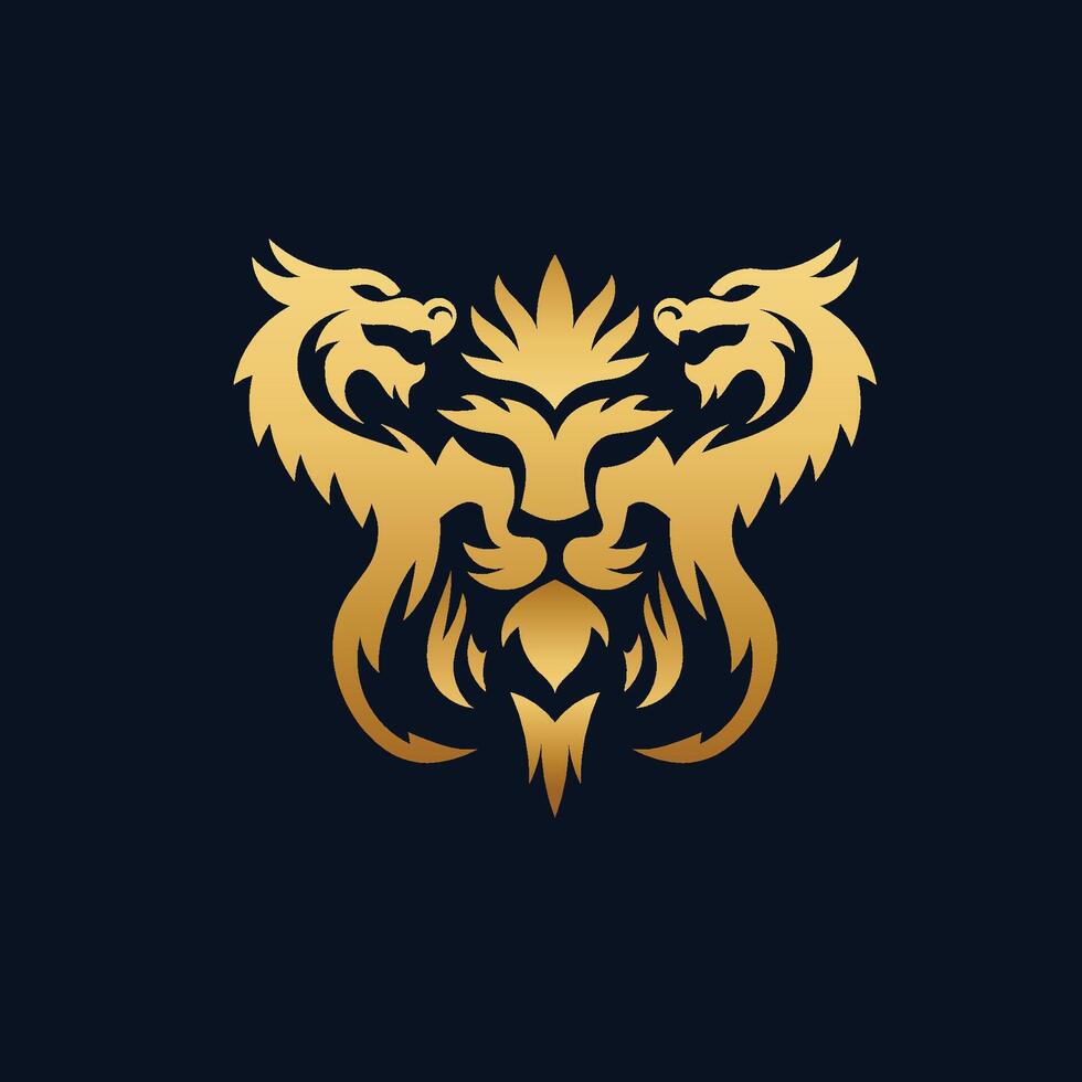 golden dragons and lion head symbol vector
