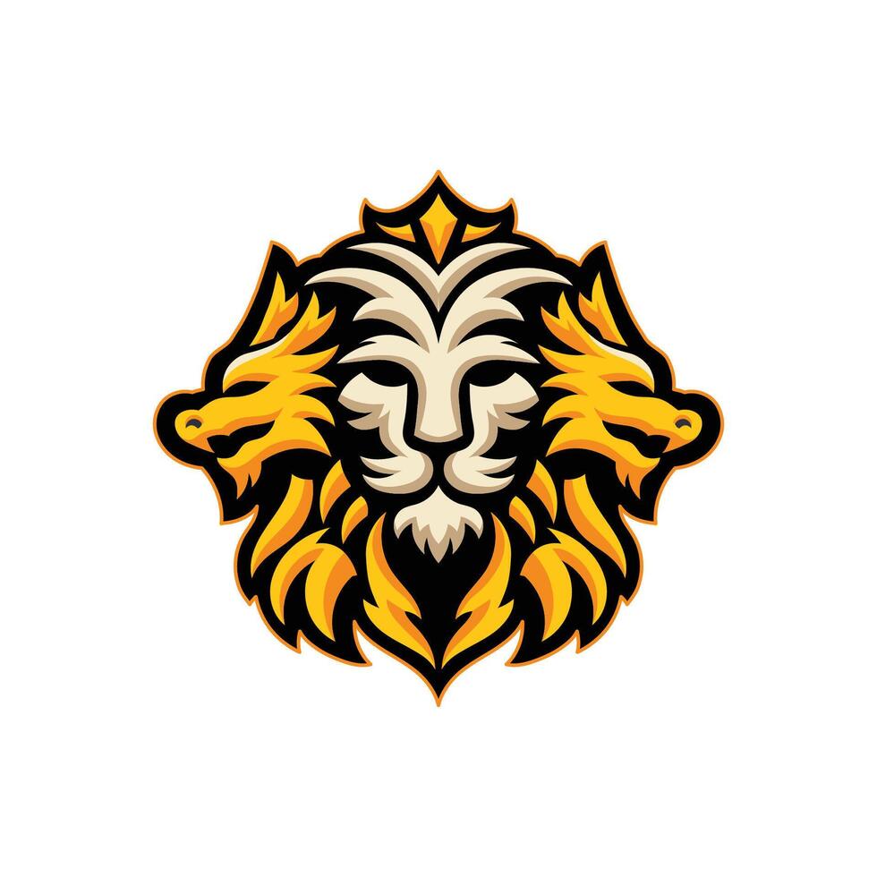 golden dragons and lion head symbol vector