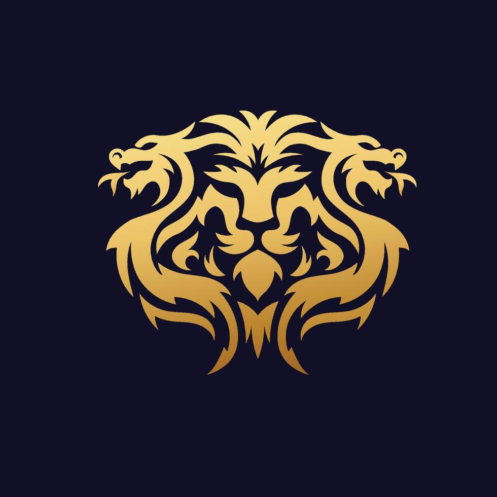 golden dragons and lion head symbol vector