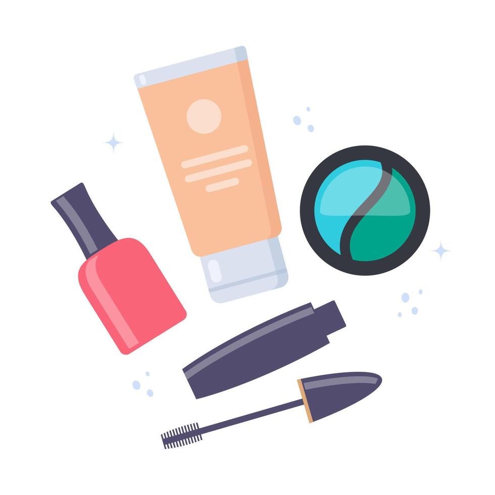Decorative cosmetics, cute composition of icons. Everything for make up. vector