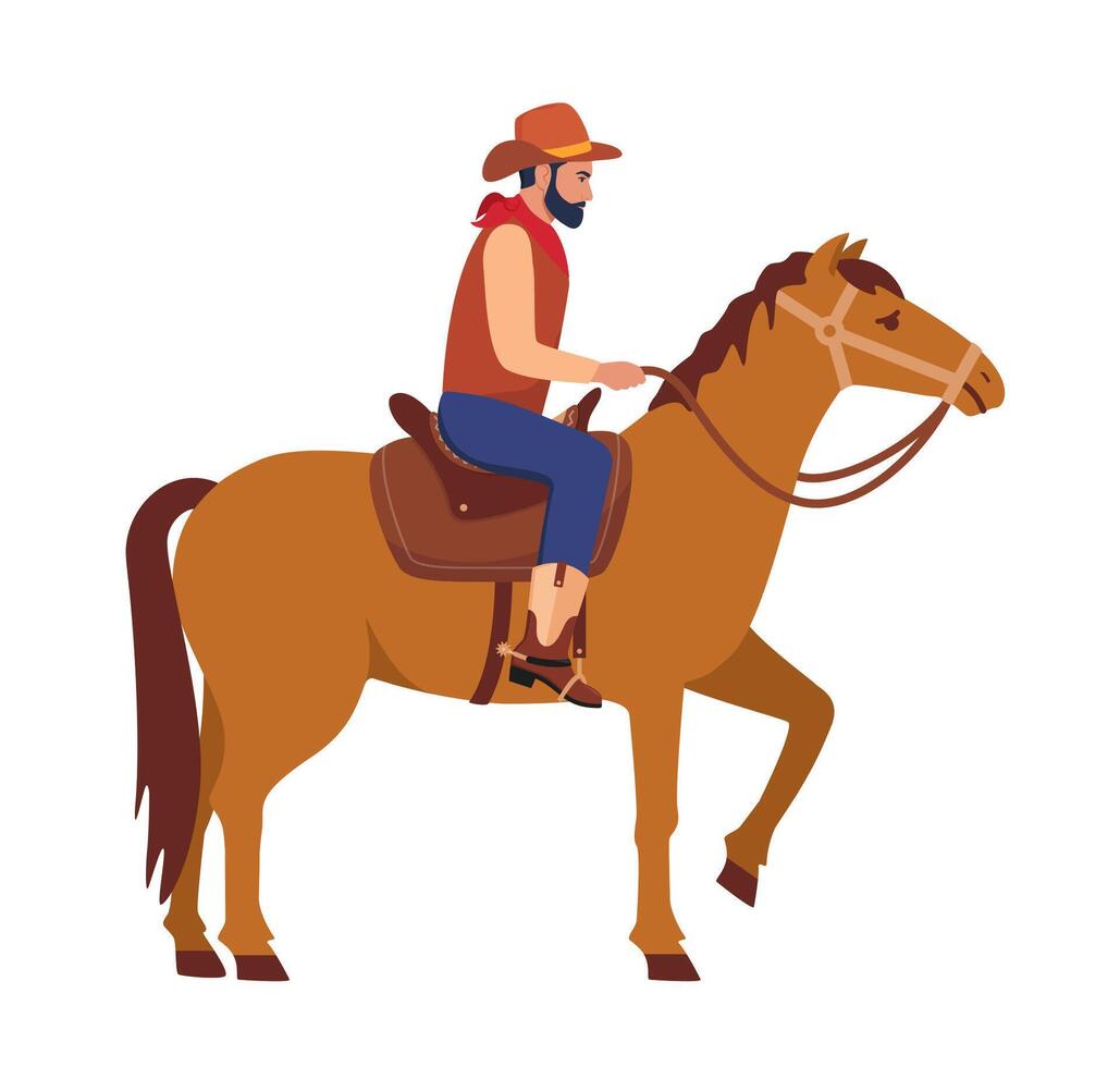 Cowboy character ride horse. Happy smiling cowboy sheriff character ride horse. vector