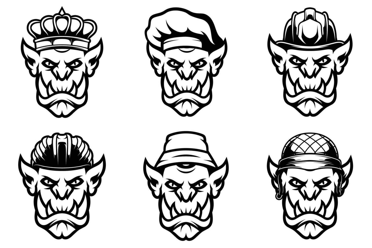 Ogre Head Mascot Bundle Outline Version vector