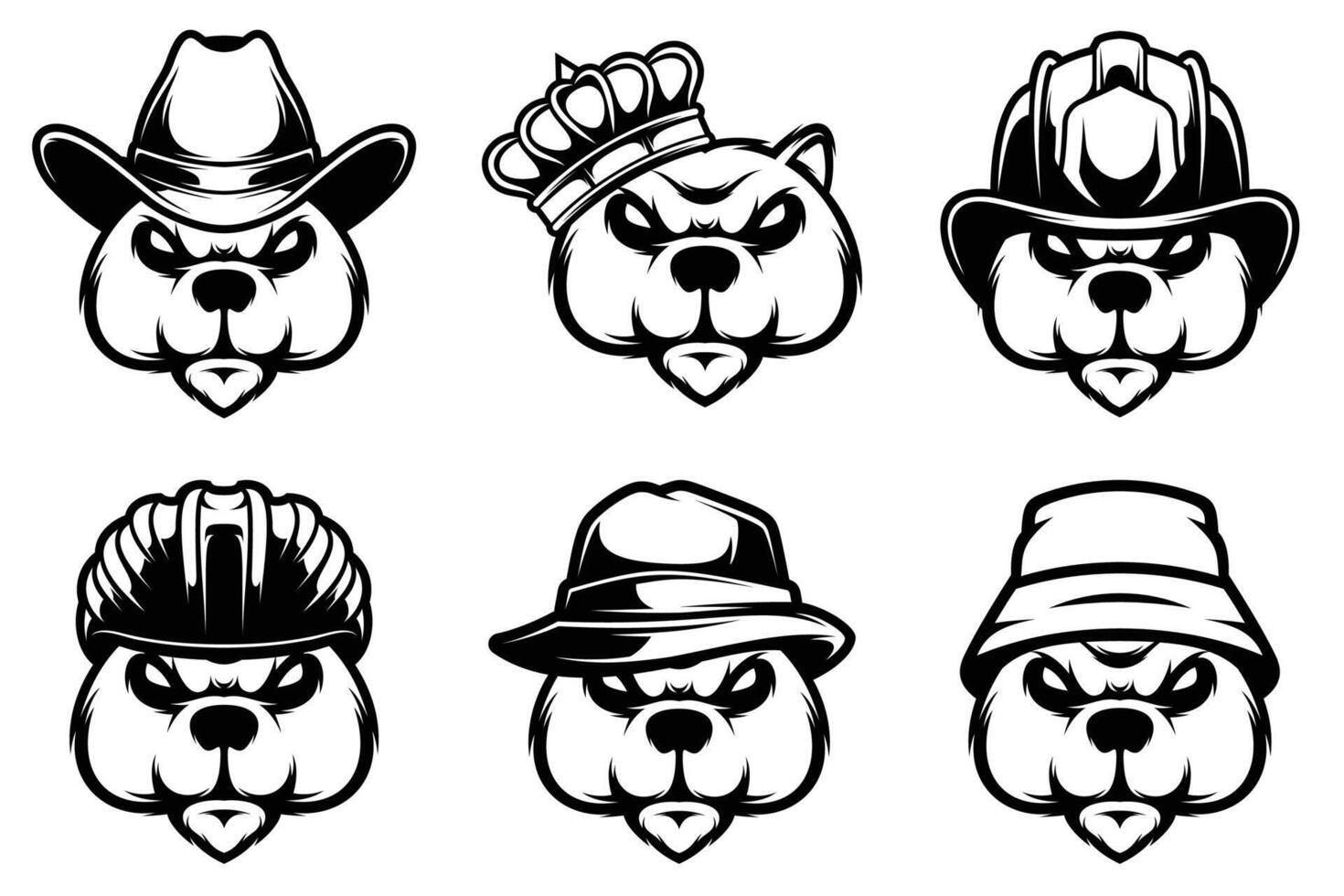 Bear Head Mascot Bundle Outline Version vector