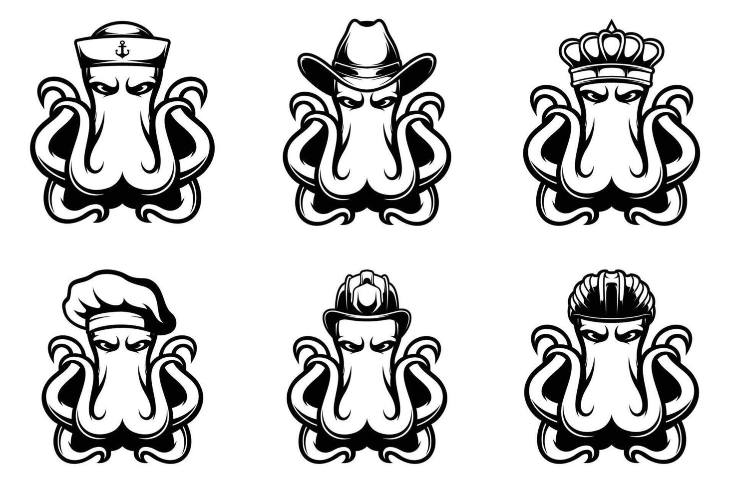 Octopus Head Mascot Bundle Outline Version vector