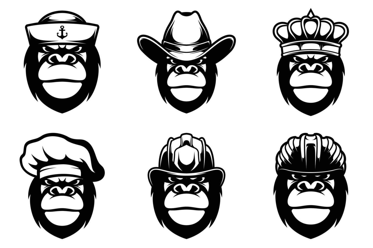 Gorilla Head Mascot Bundle Outline Version vector