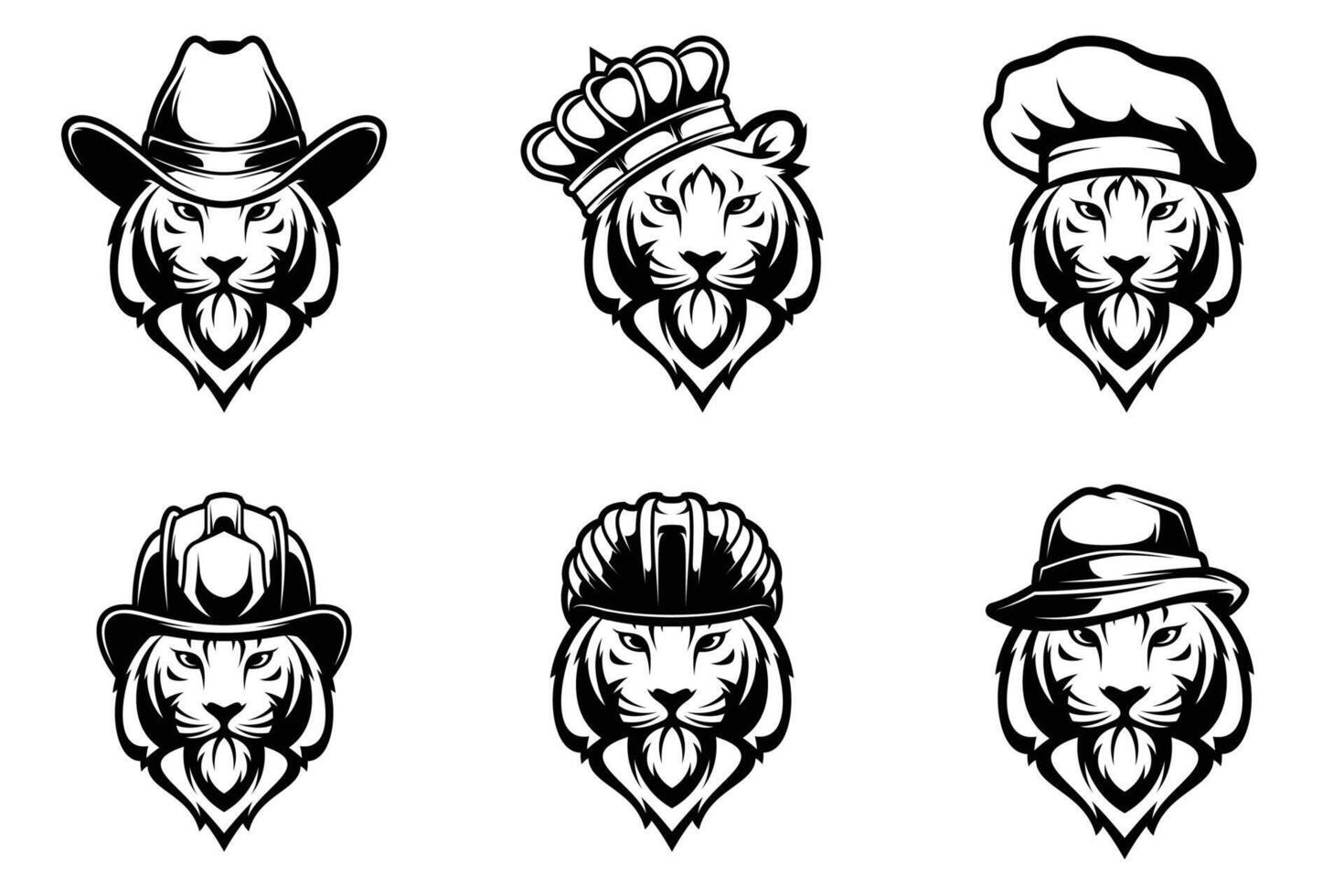 Tiger Head Mascot Bundle Outline Version vector