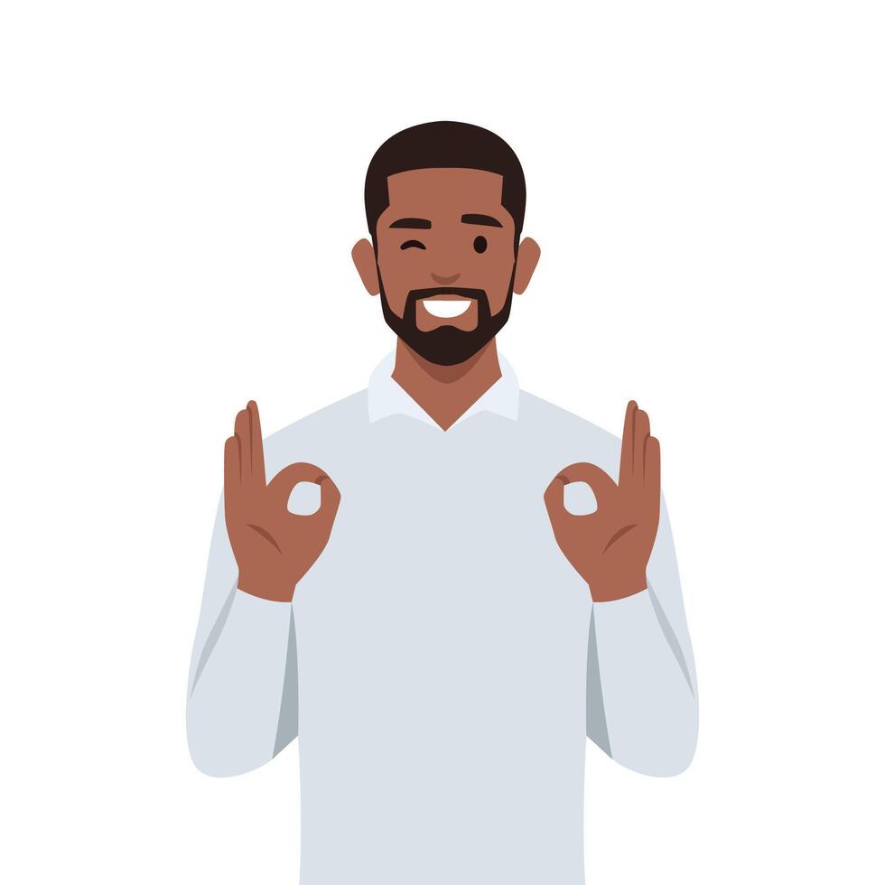 Young black man is showing a gesture Okay, ok. vector
