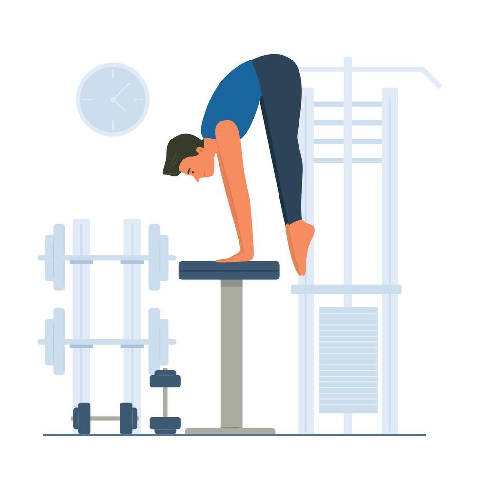Man Exercise with Gymnastic Bench in Fitness Gym Room vector
