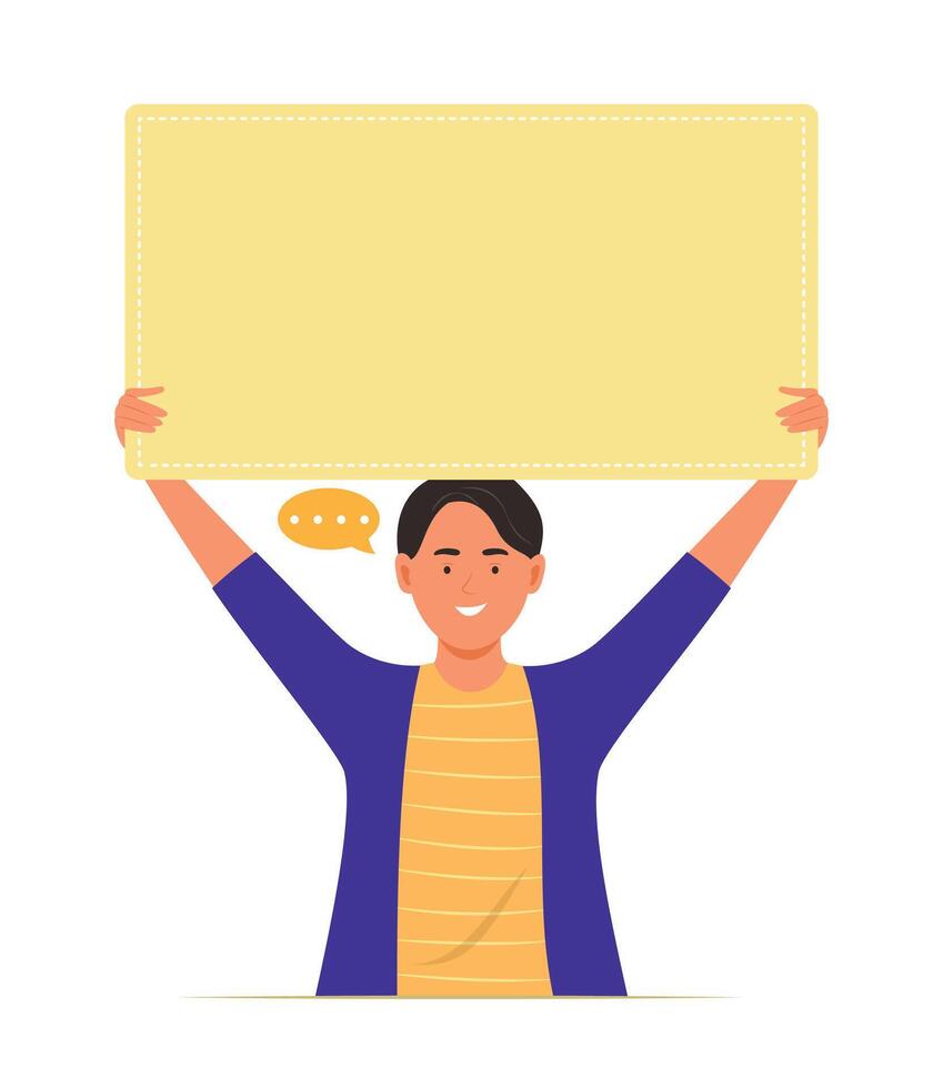 Man Holding a Blank Banner Board for Copy Space Concept Illustration vector
