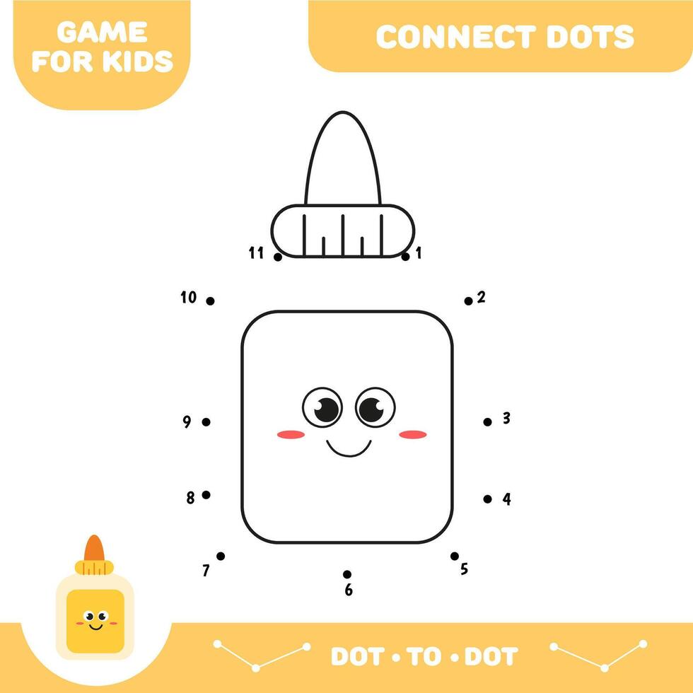 Connect dots for kids. Dot to dot educational game. Activity worksheet. Glue stick vector