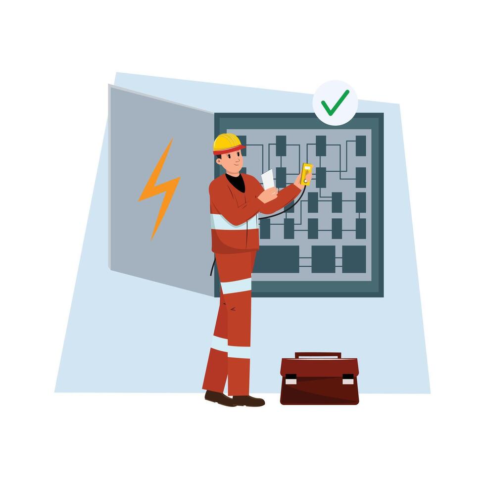 Electrical installation as a skilled electrician meticulously wires a building. Professional electrician at work vector