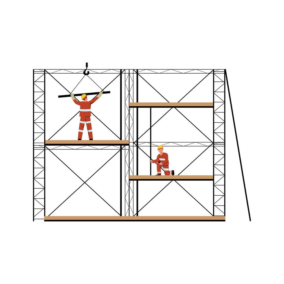 Builders working on scaffolding. Construction concept vector