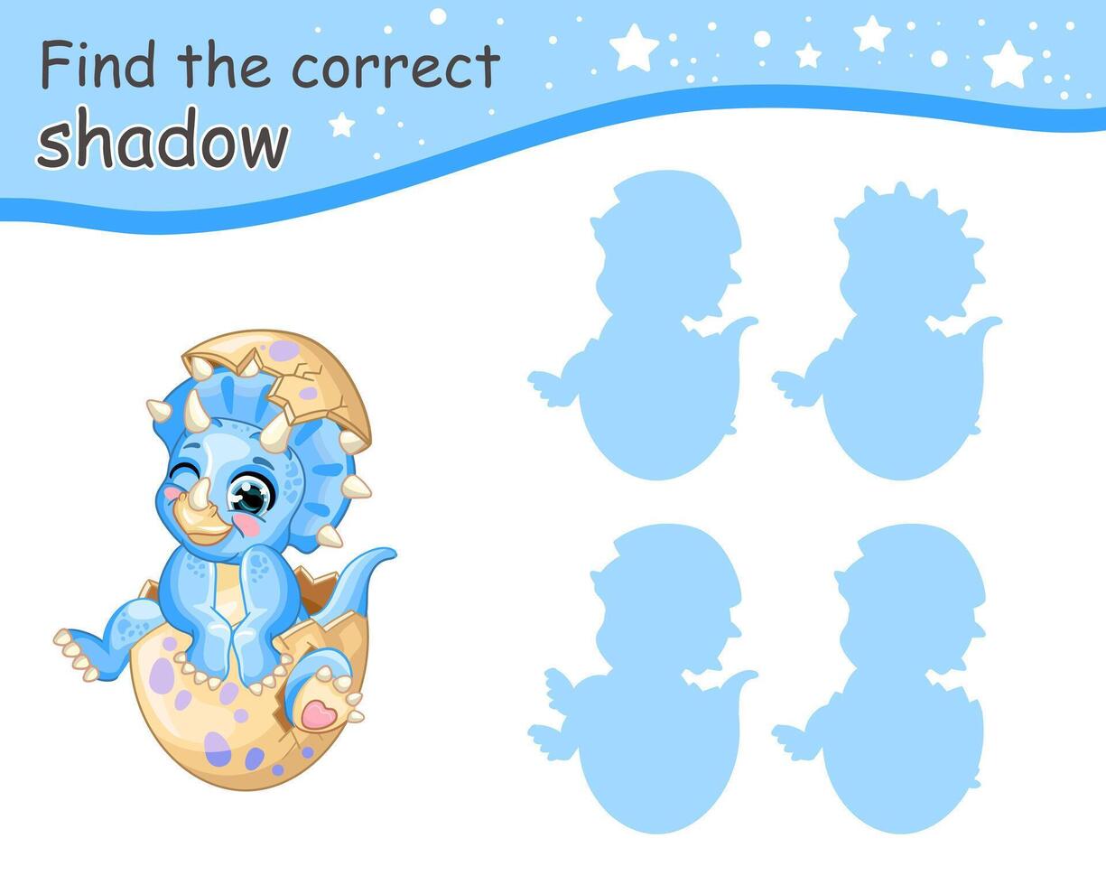 Find correct shadow of blue dinosaur in egg illustration vector