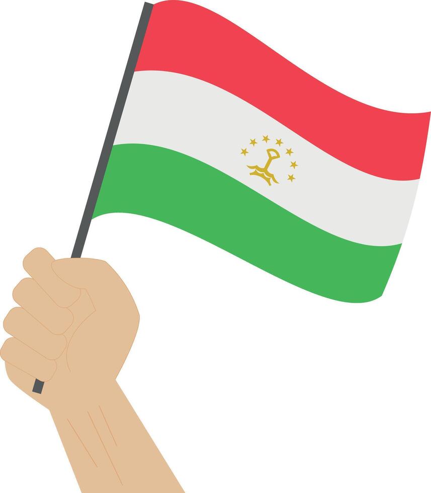 Hand holding and raising the national flag of Tajikistan vector