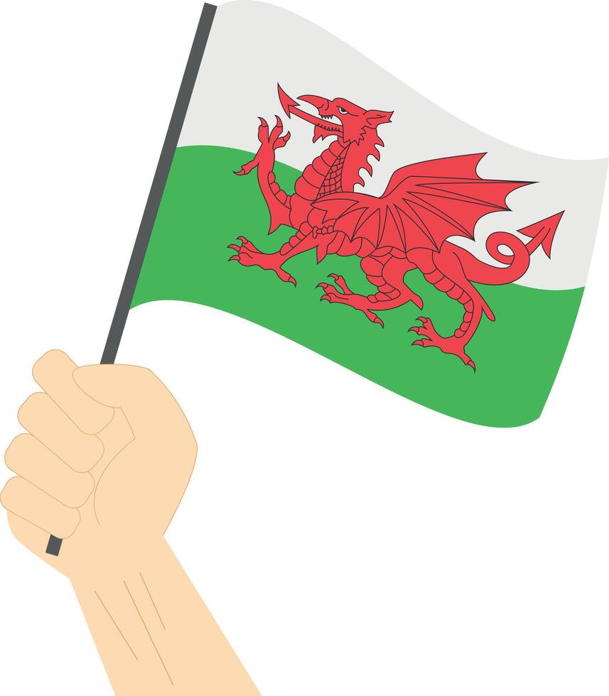 mano participación y levantamiento el nacional bandera de Gales vector