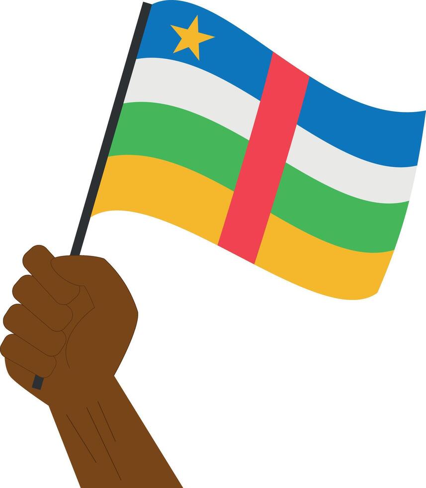 Hand holding and raising the national flag of Central African Republic vector