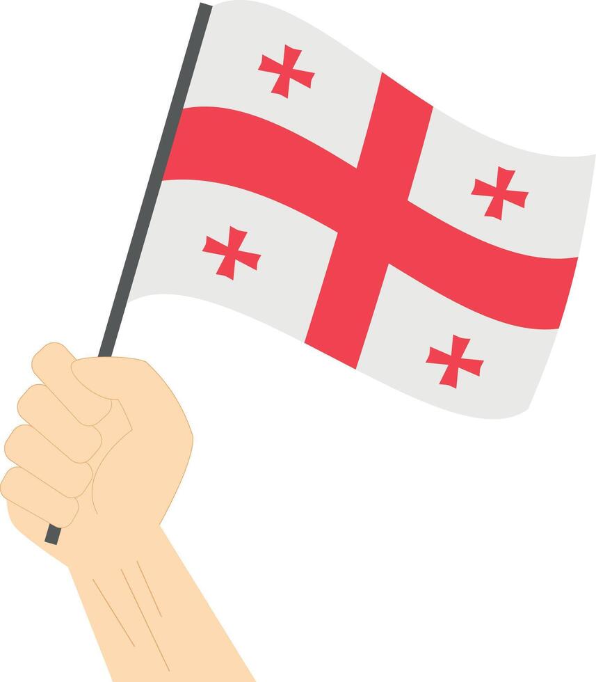 Hand holding and raising the national flag of Georgia vector