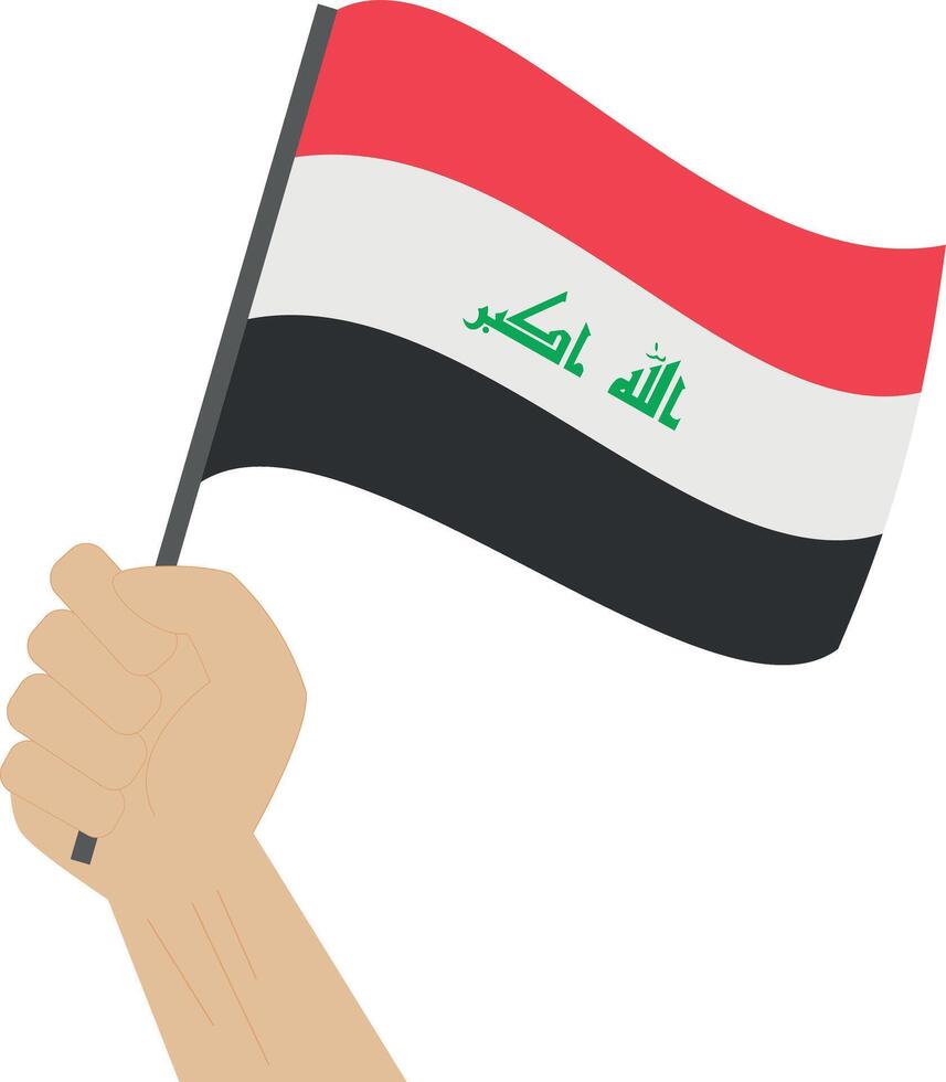 Hand holding and raising the national flag of Iraq vector