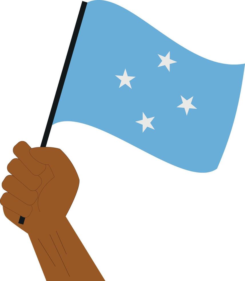 Hand holding and raising the national flag of Micronesia vector