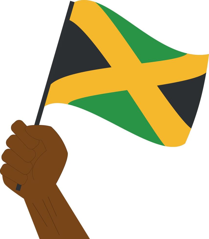 Hand holding and raising the national flag of Jamaica vector