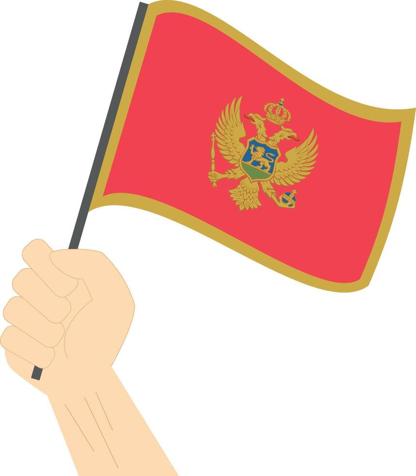 Hand holding and raising the national flag of Montenegro vector
