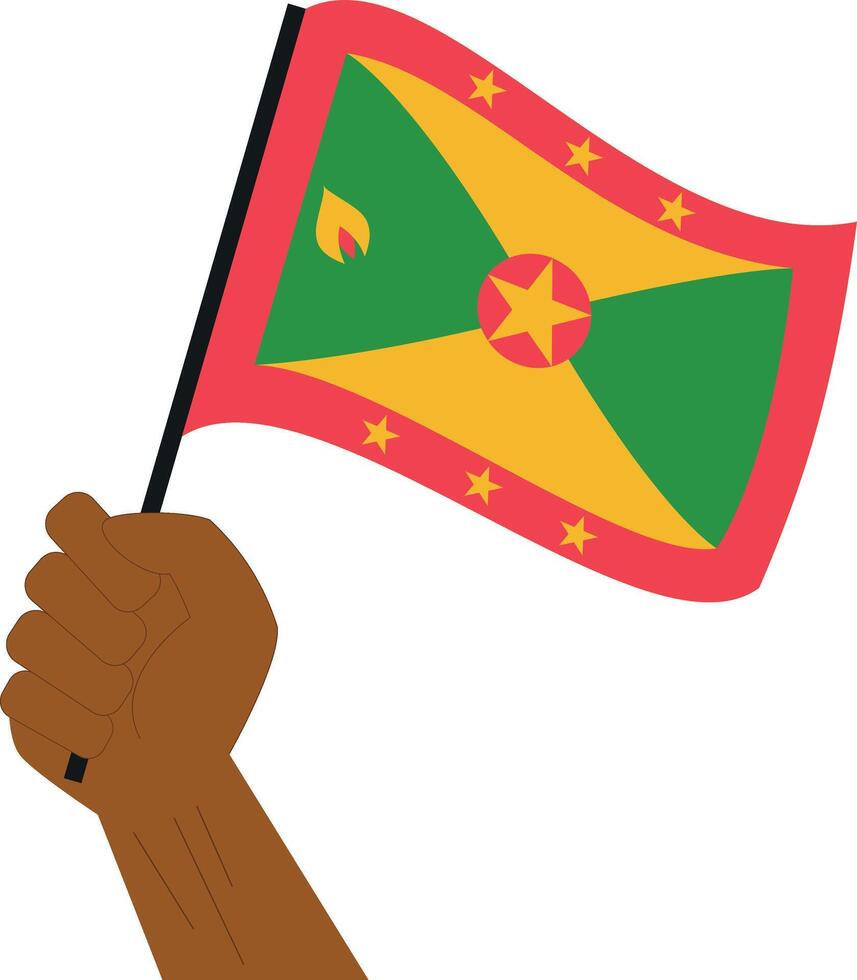 Hand holding and raising the national flag of Grenada vector
