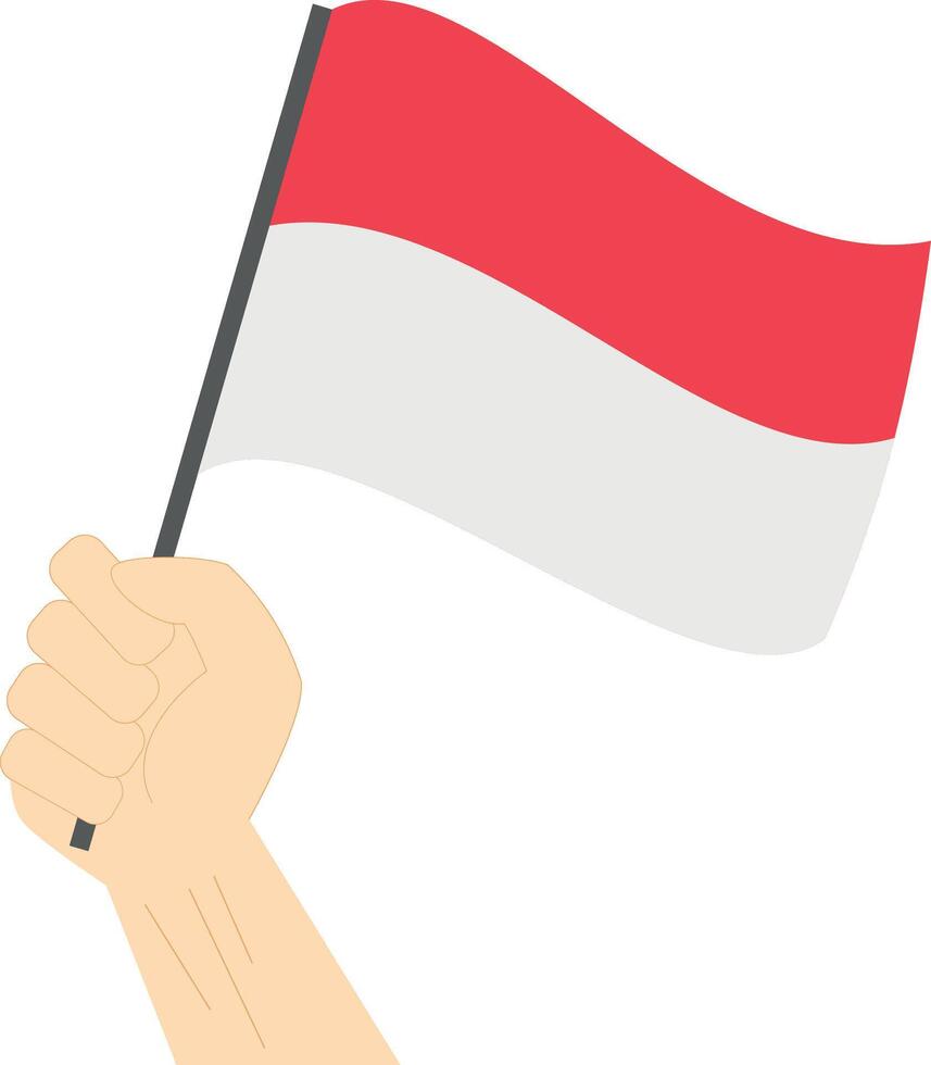Hand holding and raising the national flag of Monaco vector