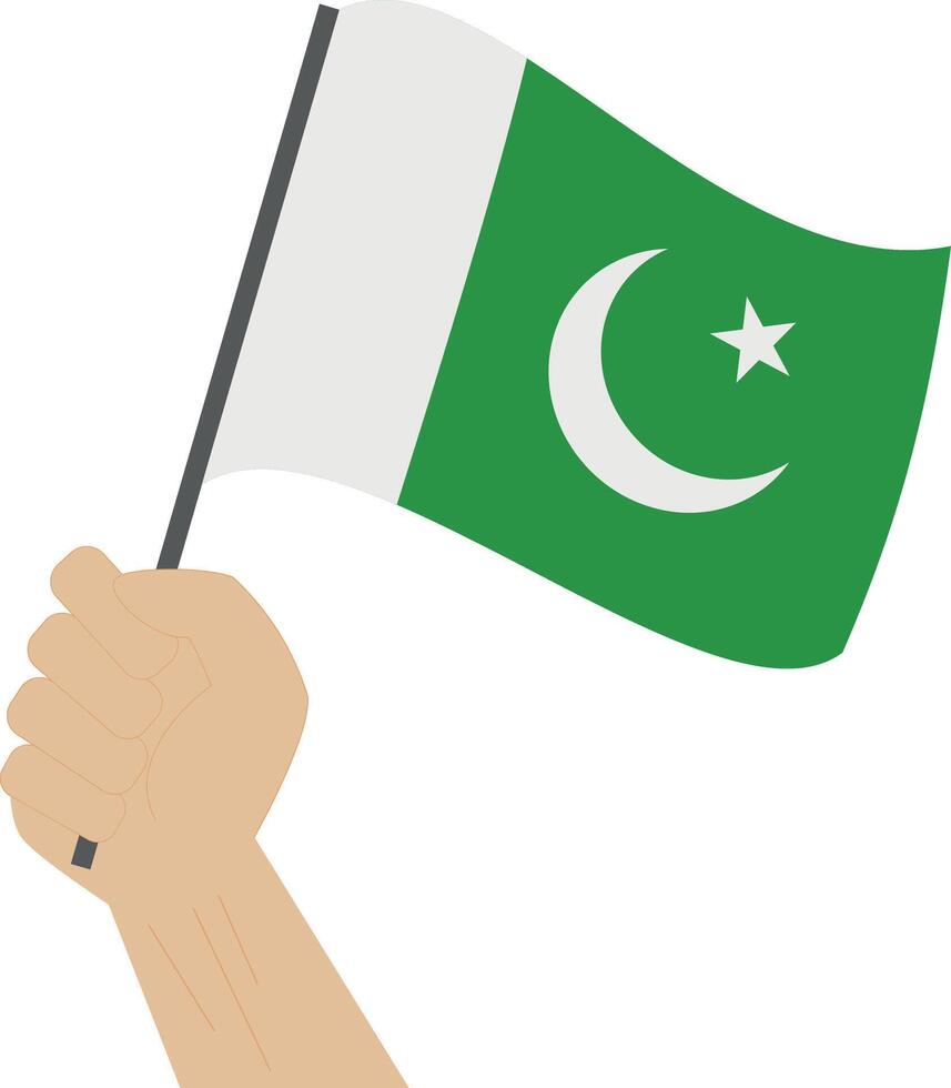 Hand holding and raising the national flag of Pakistan vector